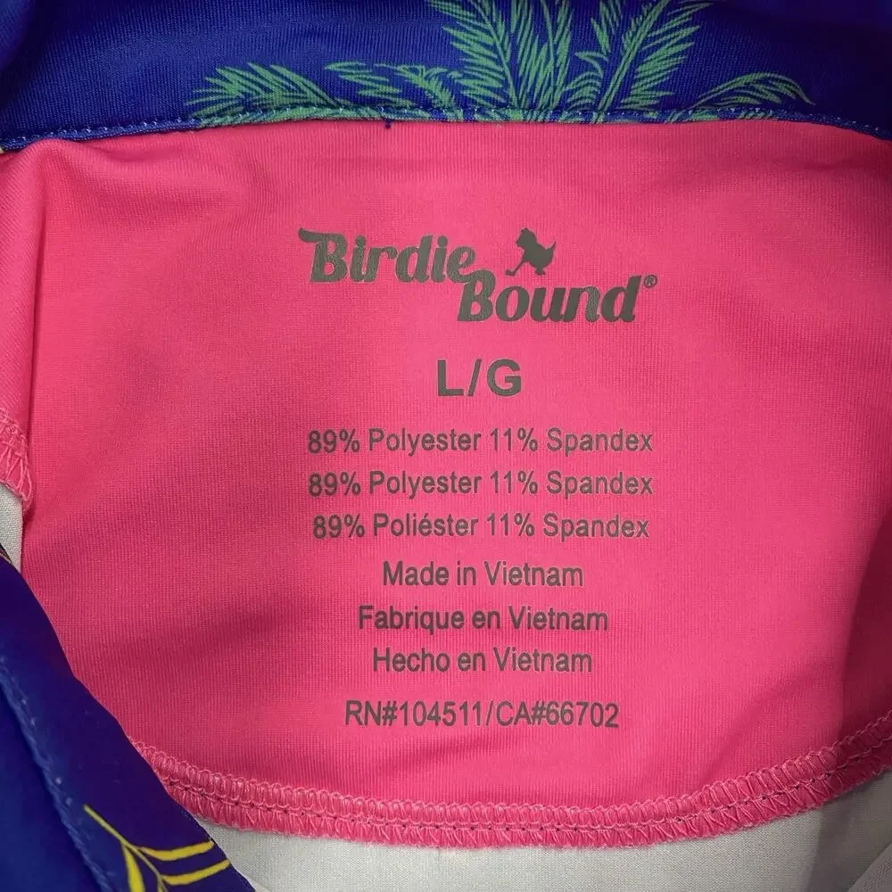 Birdie Bound Men’s L Golf Polo Blue Crocodile Alligator Palm Tree Tropical Shirt